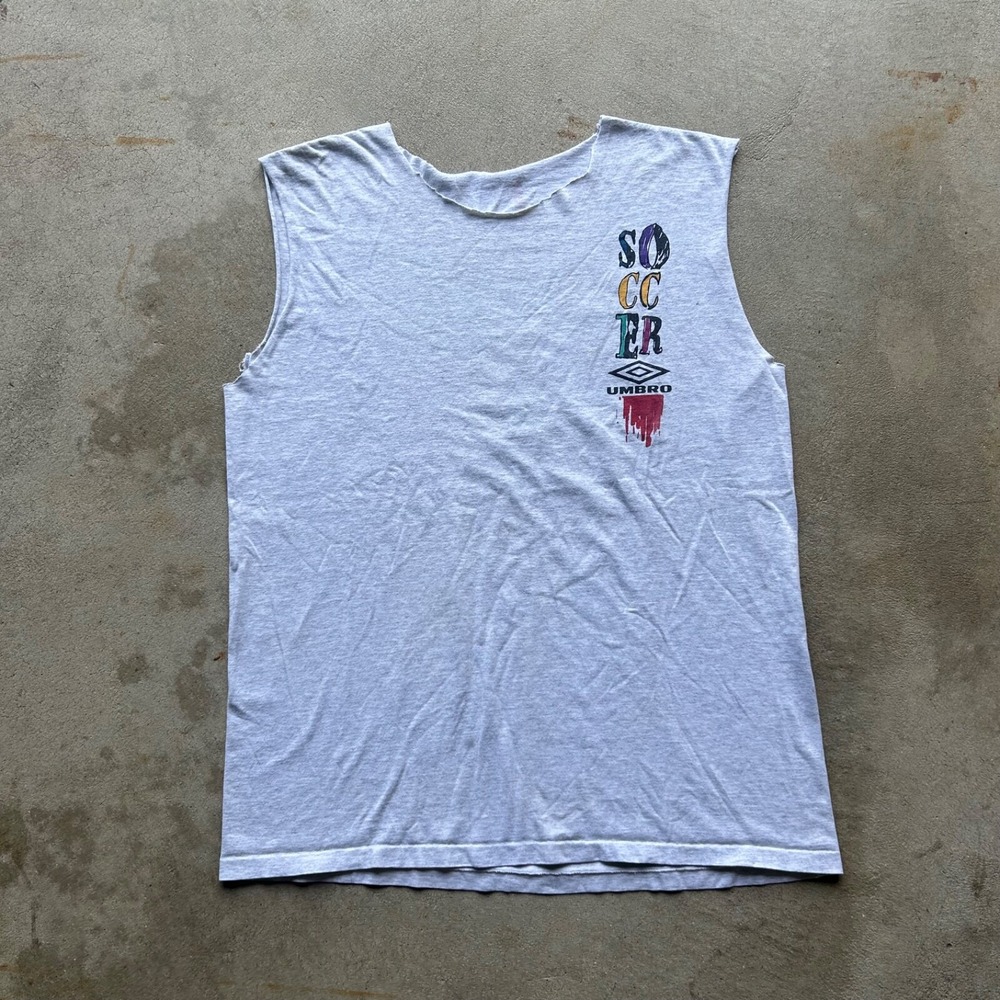 Vintage 90s Umbro Soccer Shirt Size XL Gray Tank Top Sports Goalie Cut Off